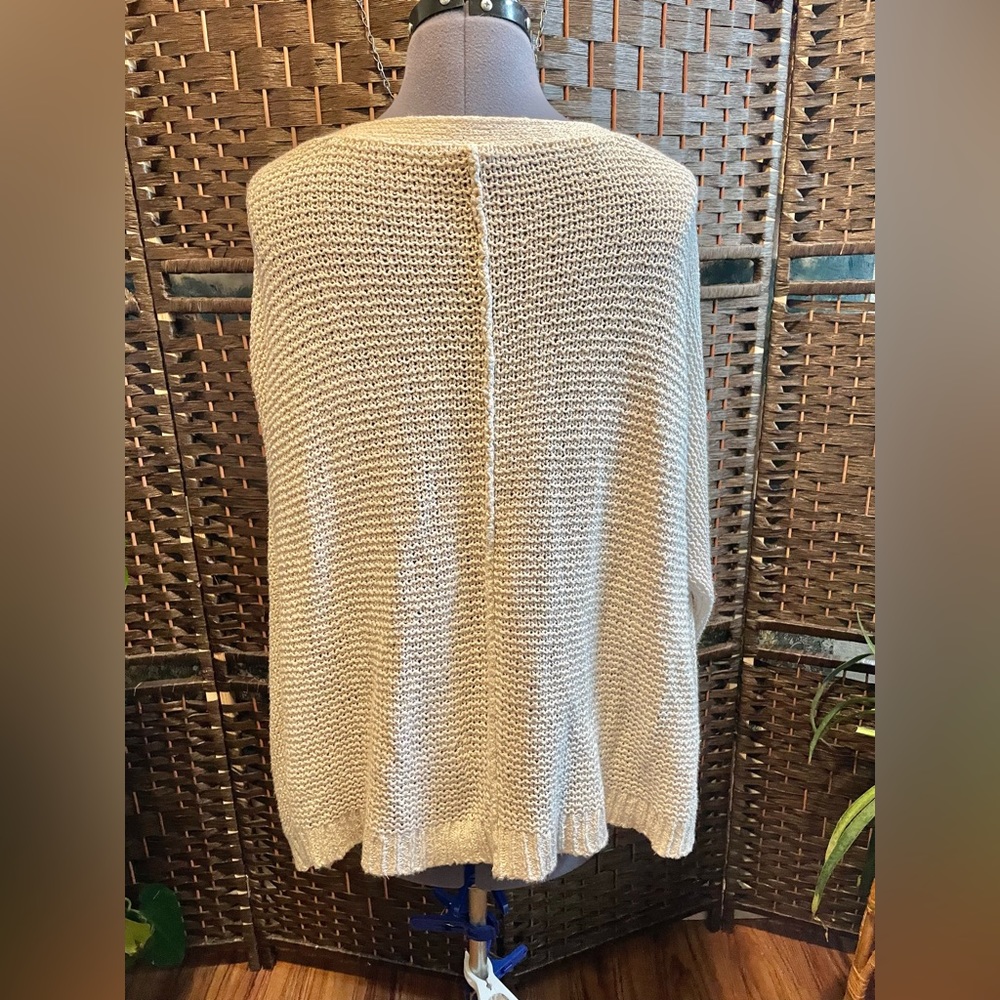 Free People oatmeal beige Knit V neck oversized slouchy off shoulder sweater m - Picture 5 of 14